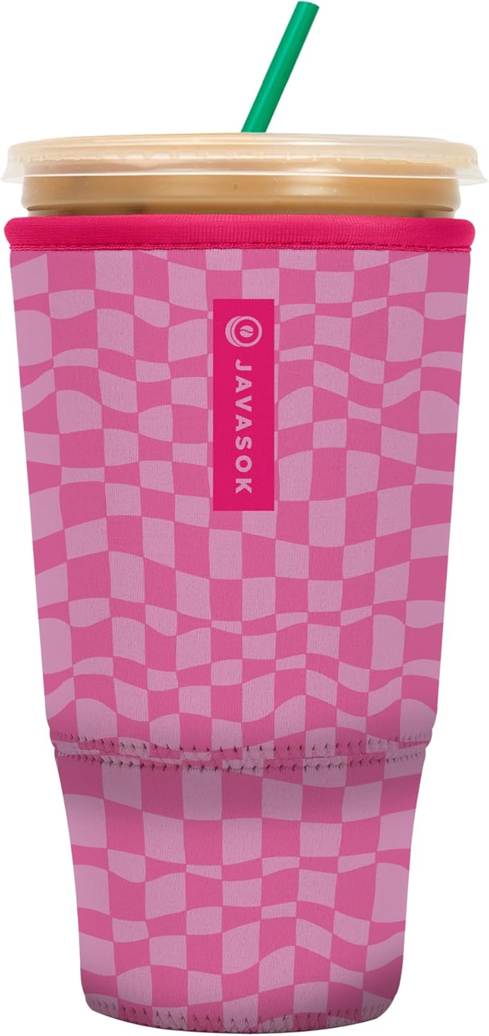 Sok It JavaSok Iced Coffee & Cold Soda Insulated Neoprene Cup Sleeve (Pink Grand Prix, XXLarge: 44-48oz)