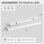 Homeforia White Floating Shelves 30 inch, High End Solid Real Wood 30inch - Image 2
