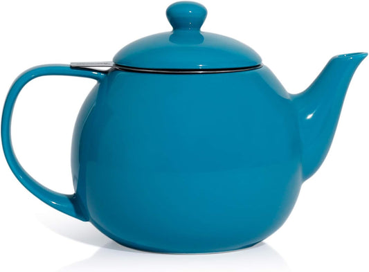 Sweese Teapot, Porcelain Tea Pot with Stainless Steel Infuser, Blooming & Loose Leaf Teapot - 27ounce, Steel Blue