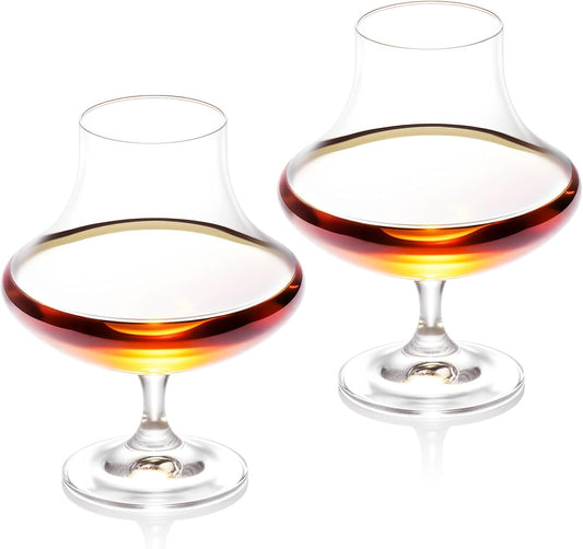 KAMMAK Short Glasses,9.4oz Crystal Cognac Glasses Set of 2, Brandy Glass with Short Stem, Elegant Clear Snifters Glasses Ideal for Outdoor, Wedding, Party, Birthday, Anniversaries, Christmas
