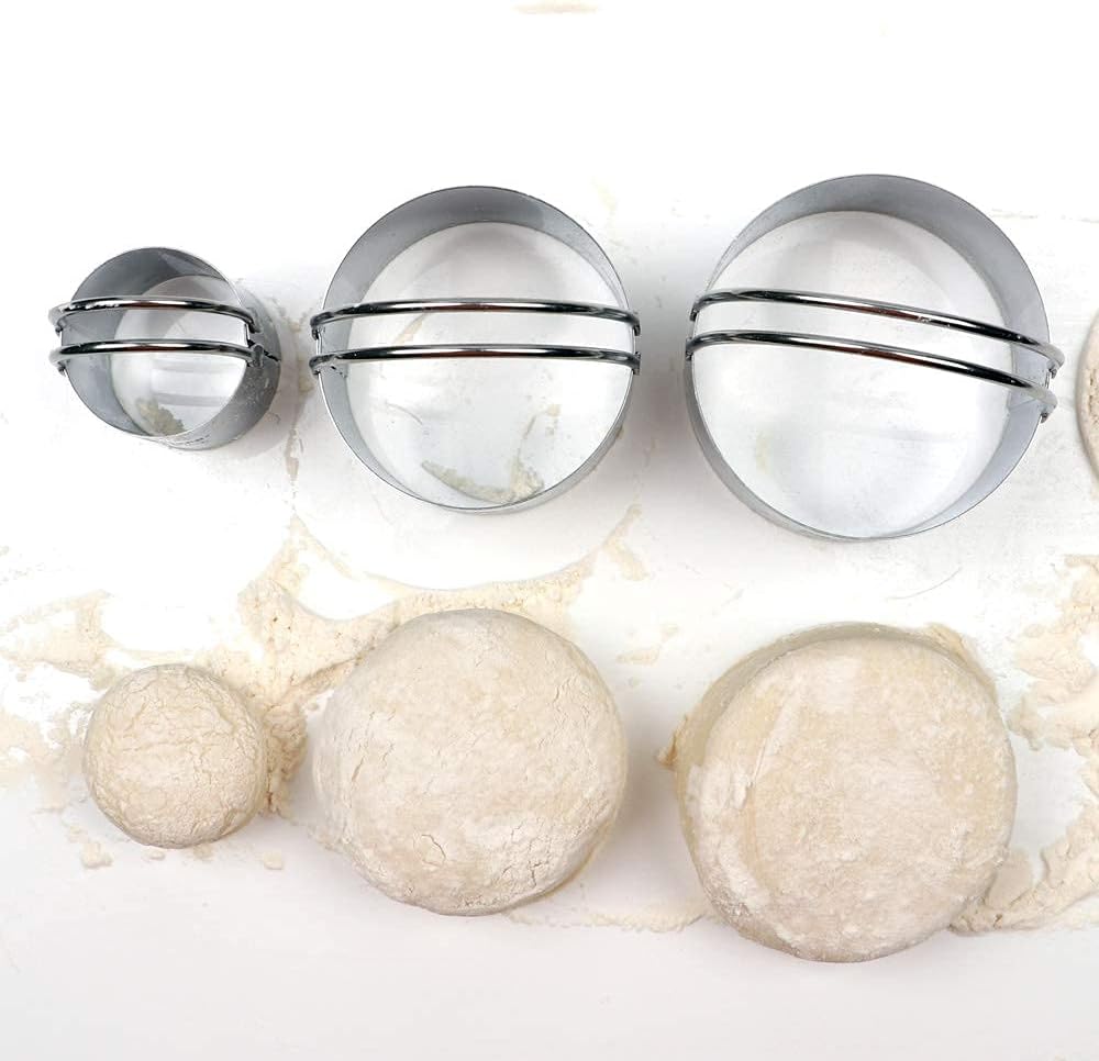 HULISEN Biscuit Cutter Set (3 Pieces/Set), Stainless Steel Round Cookies Cutter with Handle, Professional Baking Dough Tools, Gift Package