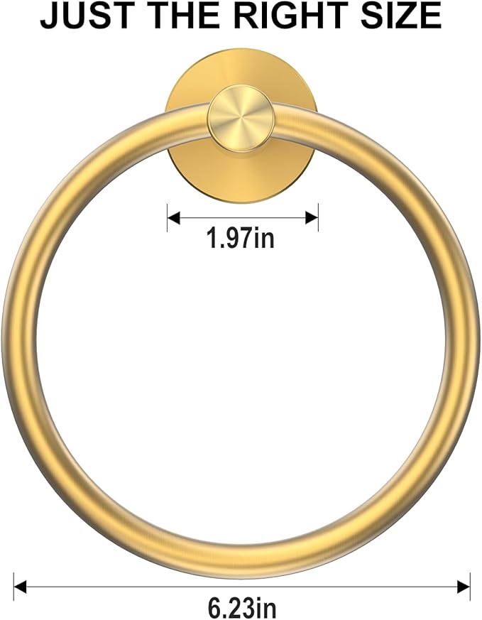 SetSail Towel Holder for Bathroom Wall Screw-in Gold Towel Ring Stainless Steel - Image 5