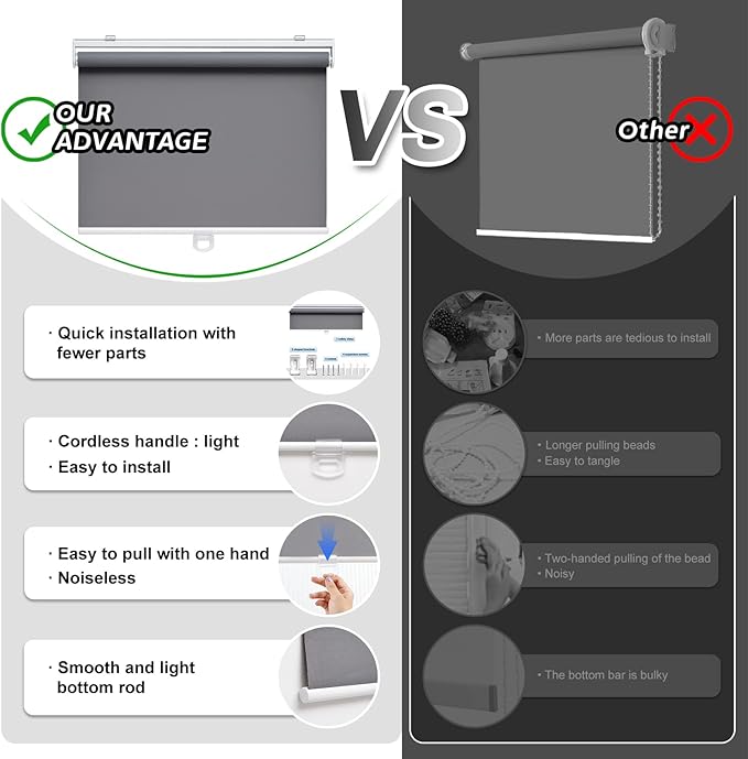 AOSKY Cordless Roller Shades Blackout Blinds - Image 3