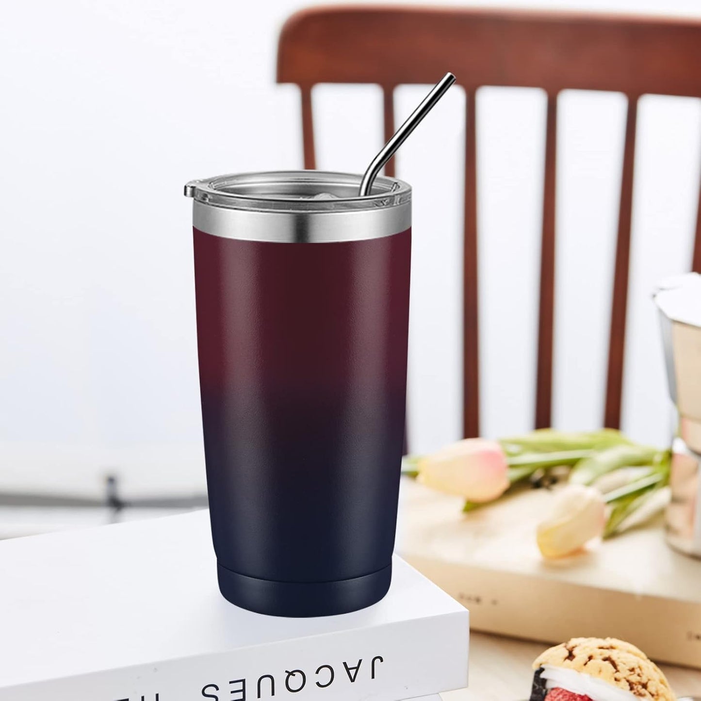 COMOOO 20oz Stainless Steel Tumbler Bulk with Lid and Straw Insulated Coffee Tumbler Cup Double Wall Vacuum Travel Mug for Cold Drinks and Hot Beverage (Mystery Moon,8 Pack)