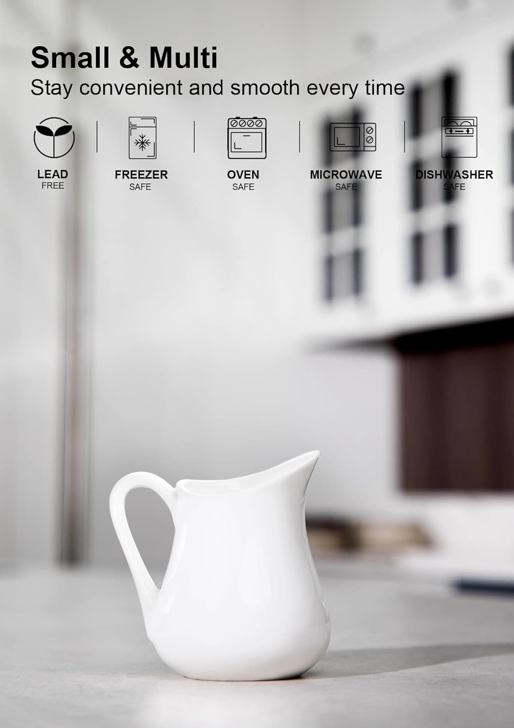 Nucookery 8 Oz Classic White Fine Porcelain Creamer with Handle,Small Creamer Pitcher For Sauces Salad Coffee Milk More,Microwave & Freezer Safe (8-Ounce, Set/1)