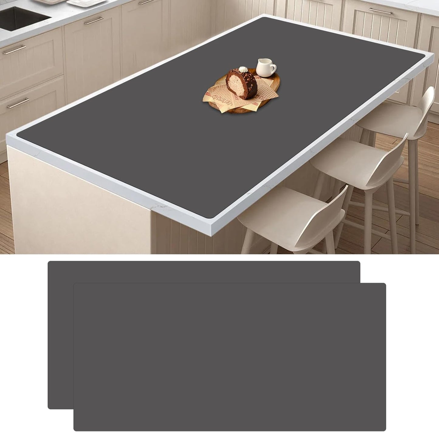 2Pack Large Silicone Mats for Kitchen Counter, 48''x24''(120cmx60cm) Heat Resistant Mat for Kitchen Island, Waterproof Multipurpose Countertop Protector, Dark Gray