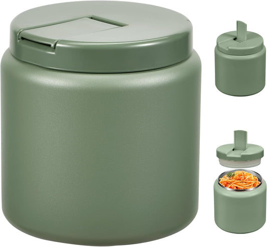 26oz Kids Jar for Hot Food, Insulated Vacuum Food Jar with Buckle Lid, Stainless Steel Wide Mouth Leak Proof Insulated Lunch Container for School Picnic Travel, Green