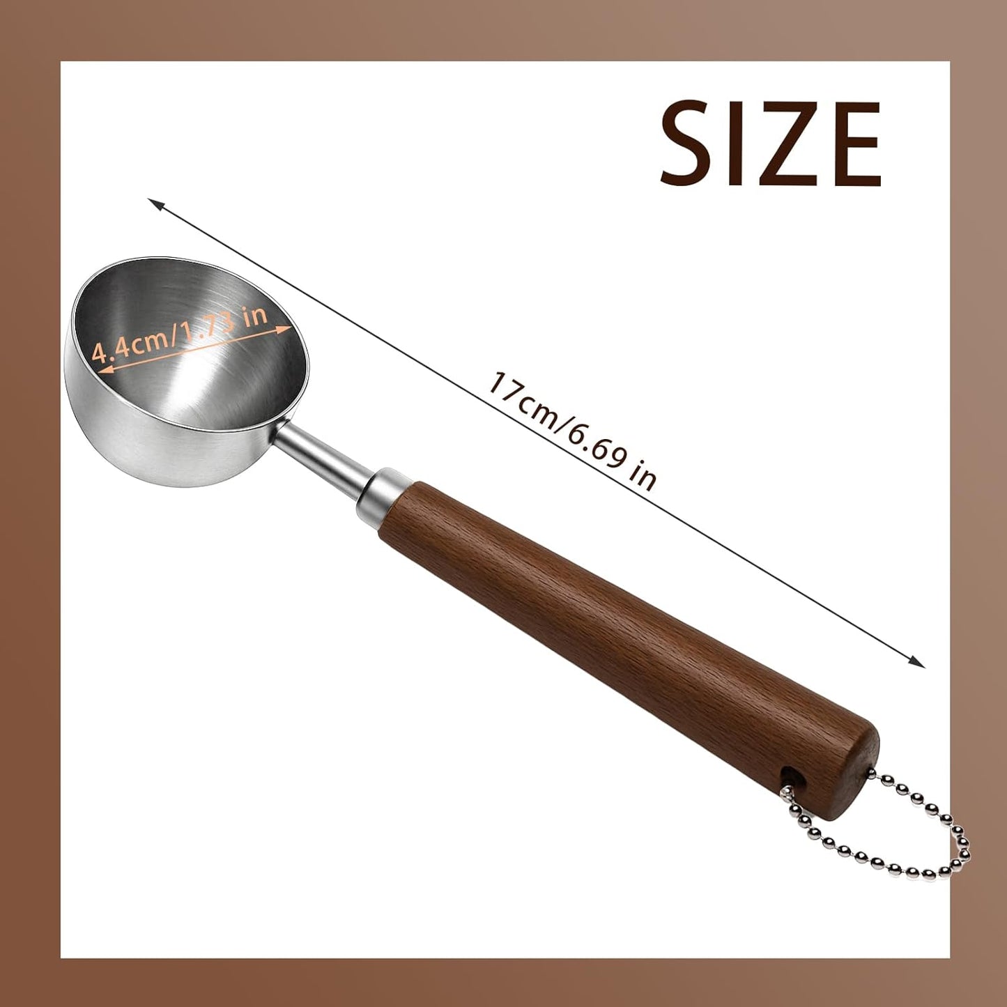 1pcs Coffee Scoop for Ground Coffee, Beans and Tea，Vintage Coffee Measuring Spoon with Long Wooden Handle 30ml/10g Capacity 304 Stainless Steel（Silver)