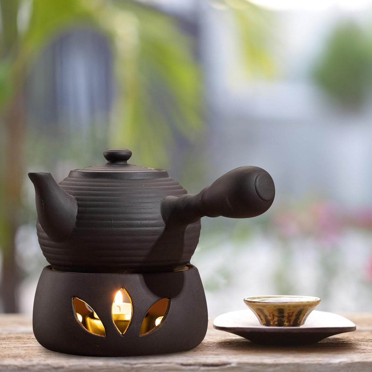 Ceramic Tea Pot Warmer Heater Set Japanese Pottery Teapot Warmer Base Tea Light Candle Holder Tea Stove Warmer for Tea Set Coffee Cup Tea Pot