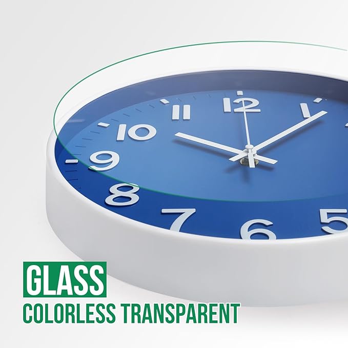 Wall Clock 12 Inch Blue Modern Simple Quartz Decorative Clock Non-Ticking - Image 5