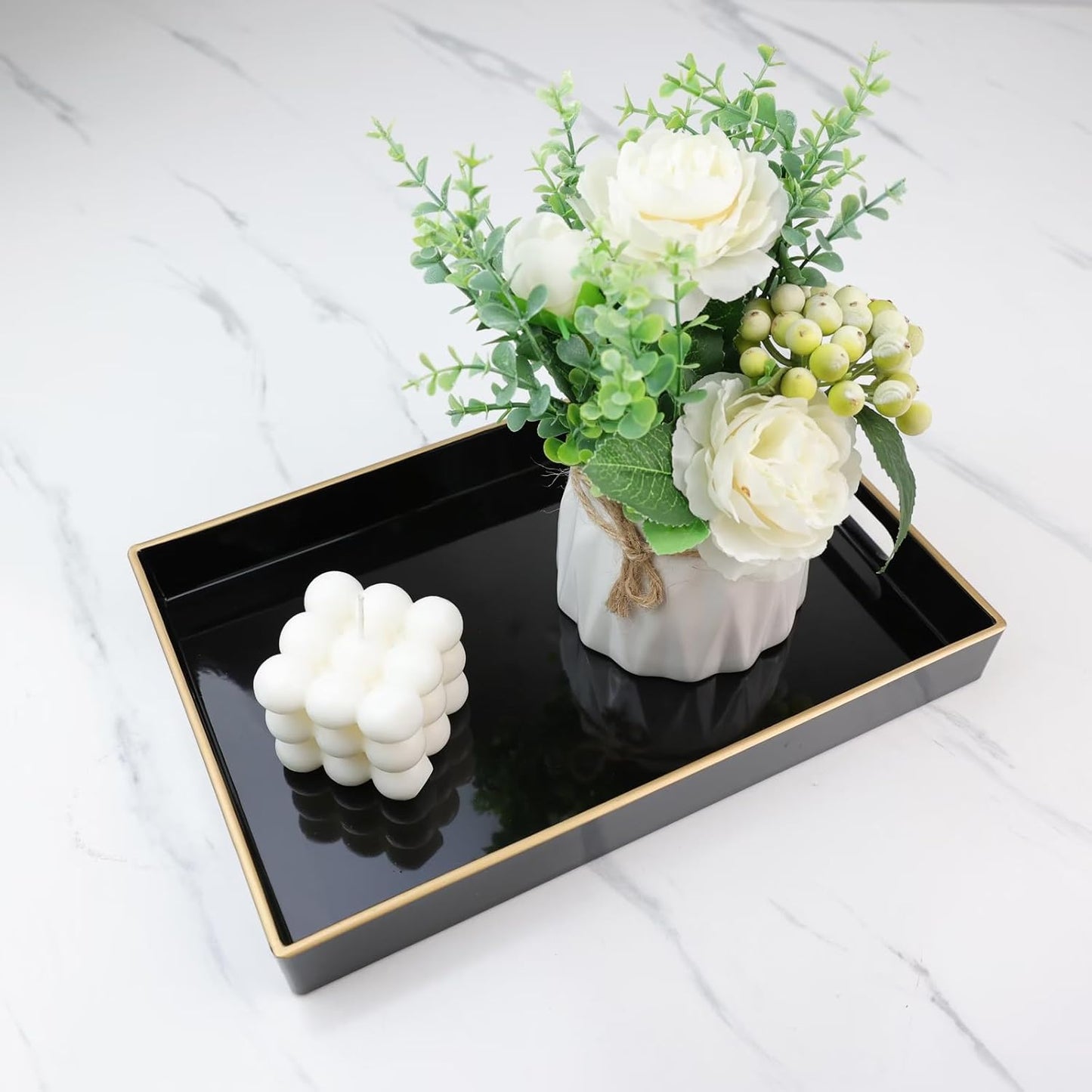 Spsyrine Black Bathroom Vanity Tray with Handles for Dresser Tops, Countertop, Perfume Decorative Tray, 11.8” * 7.87” *1.37”