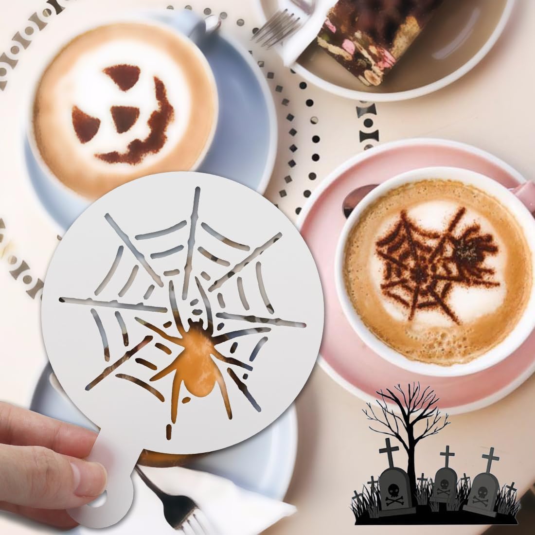 40 Pieces Halloween Cake Cookie Stencils 3.5in Reusable Pumpkin Templates Mold Tools for Cookies DIY Holiday Baking Painting Dessert Craft Coffee Decoration
