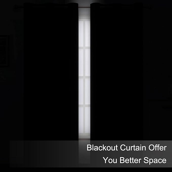 LEMOMO Blackout Curtains 66 x 84 inch/Black Curtains Set of 2 Panels/Thermal - Image 3