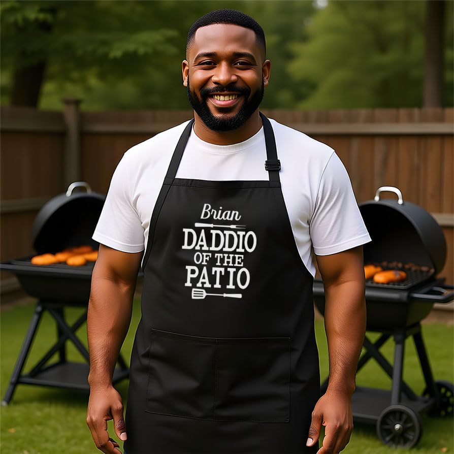 Personalized Chef Apron for Men, Custom Embroidered Design, Professional Kitchen Cooking BBQ Grilling for Dad, Decorated in USA