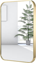 20x28 Inch Gold Bathroom Mirror, Brushed Brass Gold Metal Framed Rectangular by JENBELY