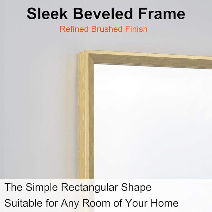 Bathroom Mirror for Wall, 16x24 Inch Metal Framed Mirror, Brushed Gold - Image 2