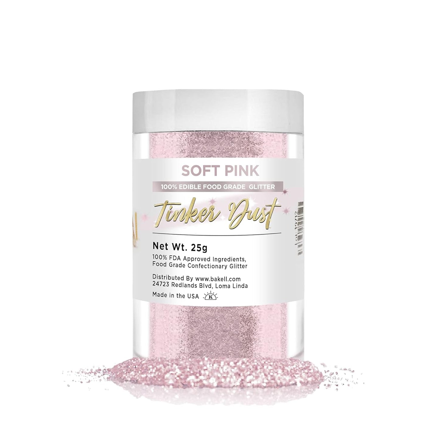BAKELL Soft Pink Edible Glitter, 25 Grams | TINKER DUST Edible Glitter | KOSHER Certified | 100% Edible Glitter | Cakes, Cupcakes, Cake Pops, Drinks, Dessert Vegan Glitter & Dusts (25g, Soft Pink)