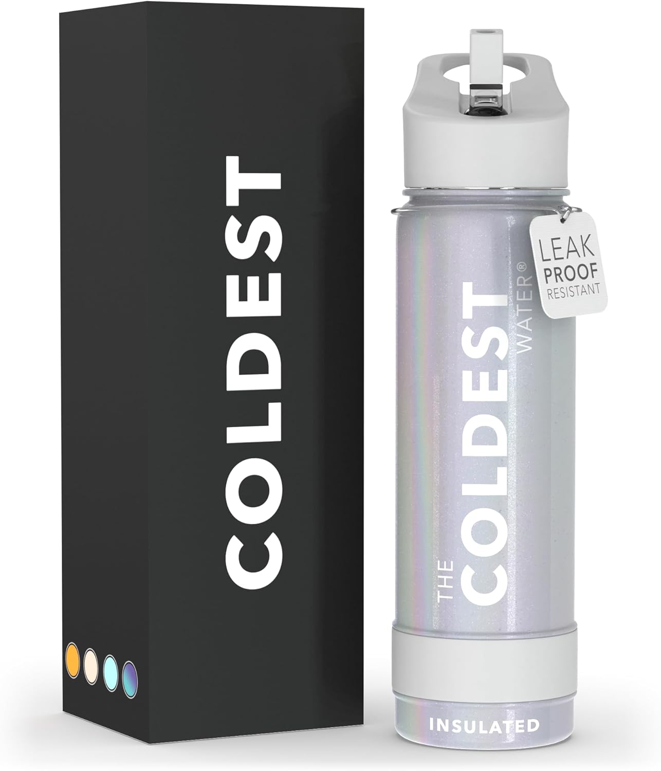 Coldest Insulated Water Bottle with Straw Lid - Stainless Steel Metal Insulated Bottle for Men & Women (Supernova Silver Glitter, 24 oz)