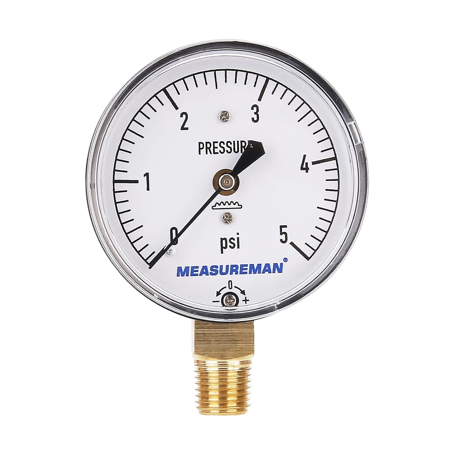 MEASUREMAN Diaphragm Type Capsule Low Pressure Gauge, 2-1/2" Dial, 1/4" NPT Lower Mount, Adjustable, 0-5Psi
