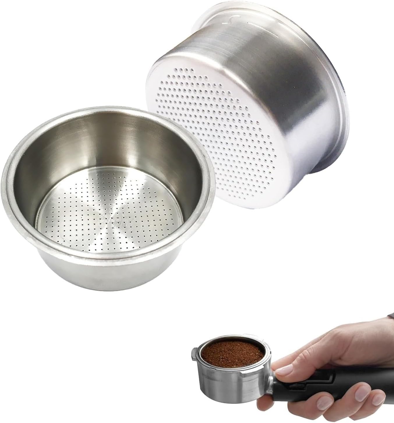 1 Pc Stainless Steel Coffee Filter, 51mm Pressurized Espresso Filter Basket for Portafilter Machines Espresso Machine Parts Compatible with Gevi/CASABREWS/CAPRESSO (2 Cups Capacity)