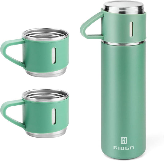Stainless Steel Thermo 500ml/16.9oz Vacuum Insulated Bottle with Cup for Coffee Hot drink and Cold drink water flask.(Green,Set)