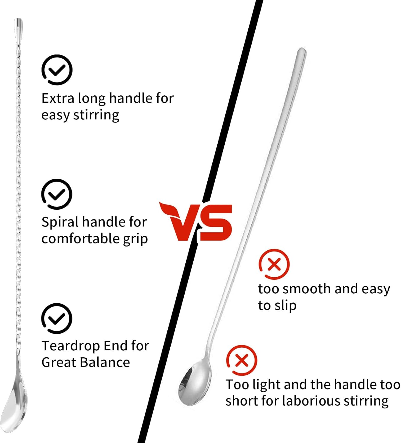 cobee 6 Pcs 15.7 In Cocktail Spoons, Stainless Steel Extra Long Bar Spoon Spiral Mixing Stirrer Drink Shaker Spoon for Tall Cups Cocktail Shaker(Silver)