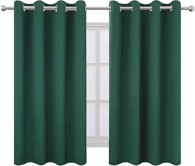 LEMOMO Blackout Curtains 66 x 54 Inch Long Dark Green Curtains Set of 2 Panels - Image 2