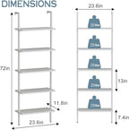 aboxoo Ladder Shelf White Wooden Bookshelf 5-Tier Wall-Mounted Open Wood Rack - Image 3