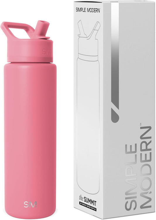 Simple Modern Water Bottle with Straw Lid | Vacuum Insulated Stainless Steel Metal Thermos | Reusable Leak Proof BPA-Free Flask for Sports Gym | Summit Collection | 30oz, Velvet Pink