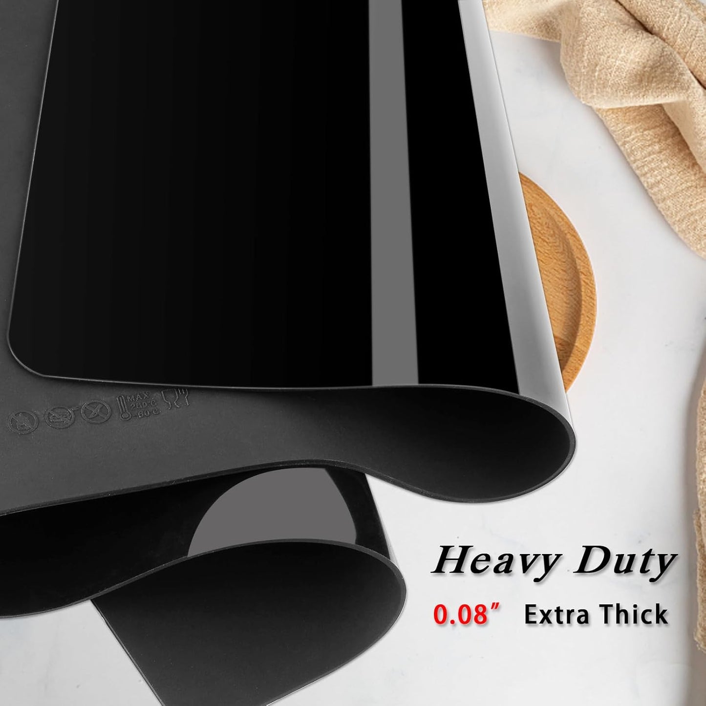 Silicone Placemats, Food-Grade Non-Slip Waterproof, Dining, Stain Resistant, Countertop Protector, Kitchen Counter Mat, Heat Resistant, Baking mat Dishwasher Safe (25.6"×17.7"-1pack Thicken Black)