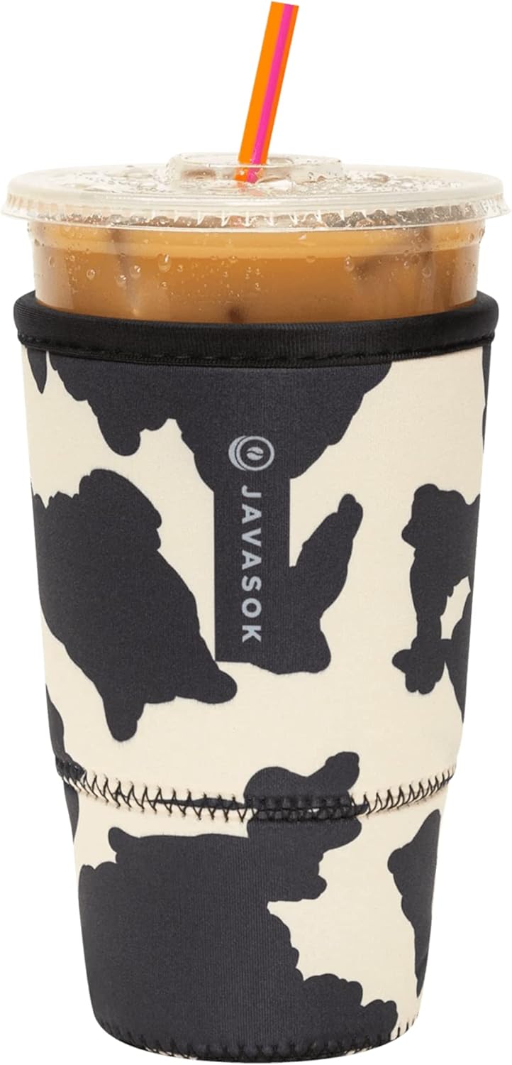 Sok It JavaSok Iced Coffee & Cold Soda Insulated Neoprene Cup Sleeve (Cow Print, Large: 30-32oz)