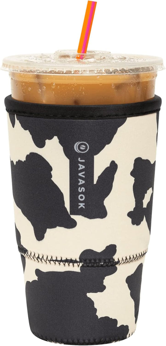 Sok It JavaSok Iced Coffee & Cold Soda Insulated Neoprene Cup Sleeve (Cow Print, Large: 30-32oz)