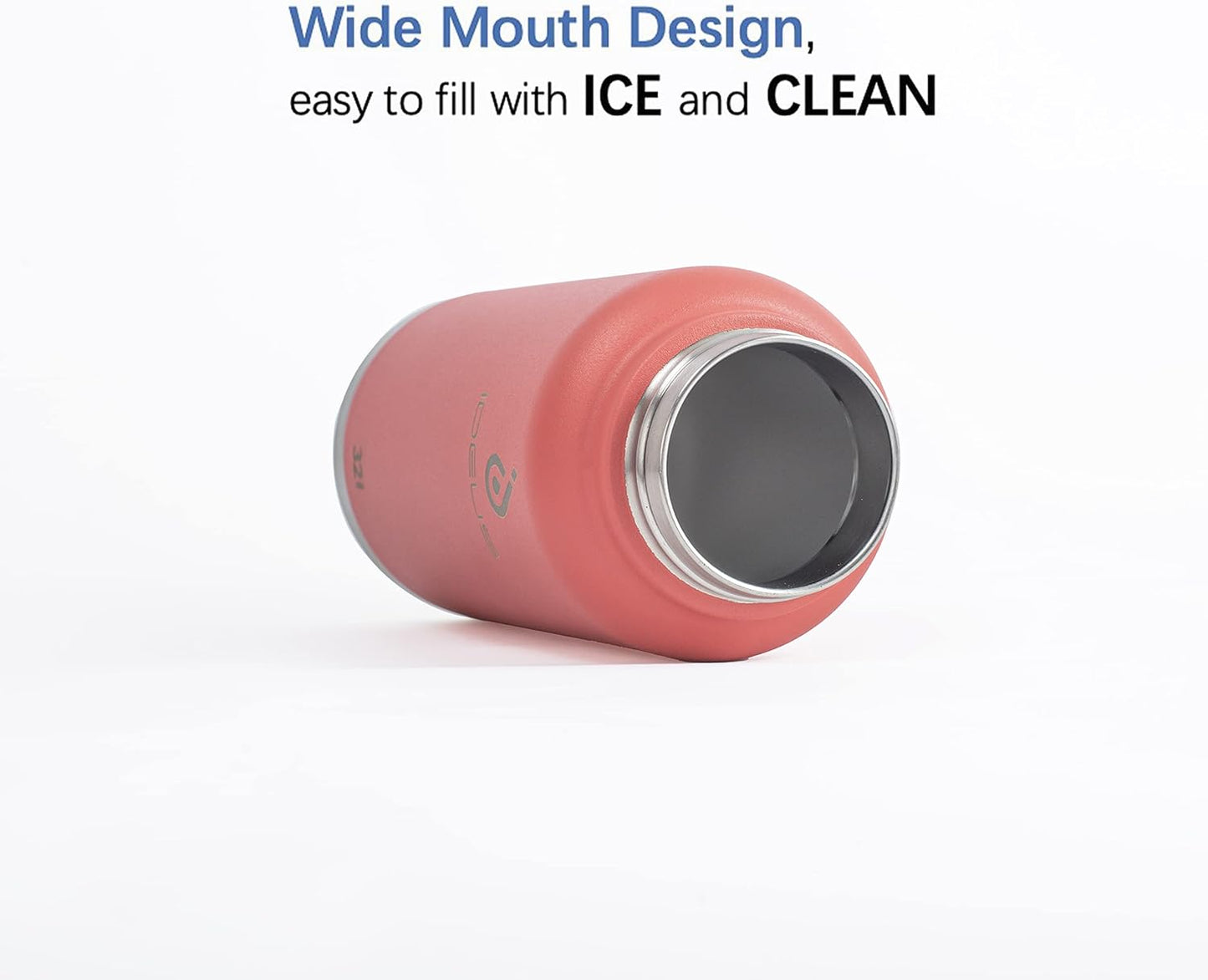 IDEUS Insulated Stainless Steel Water Bottle with 2 Leak-Proof Lids, Thermal Water Flask for Hiking Biking, 32oz, Red