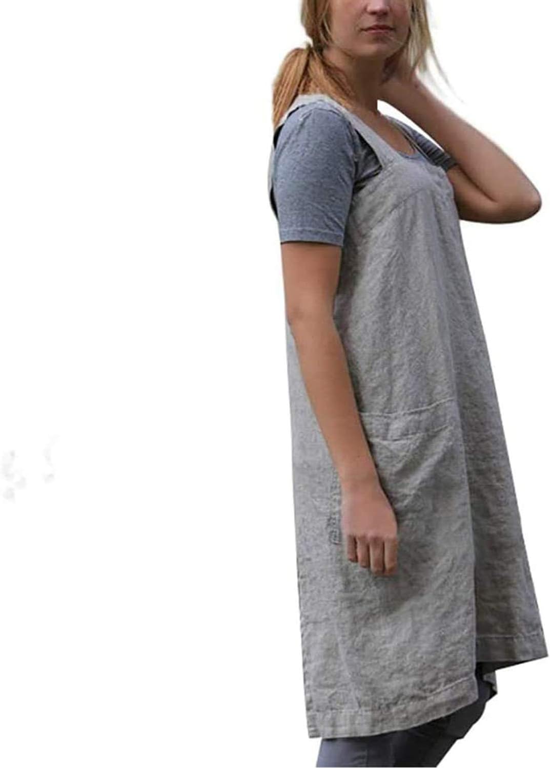 YESDOOD Apron for Womens Cotton Linen Apron Cross Back with Pockets Pinafore Dress for Cooking