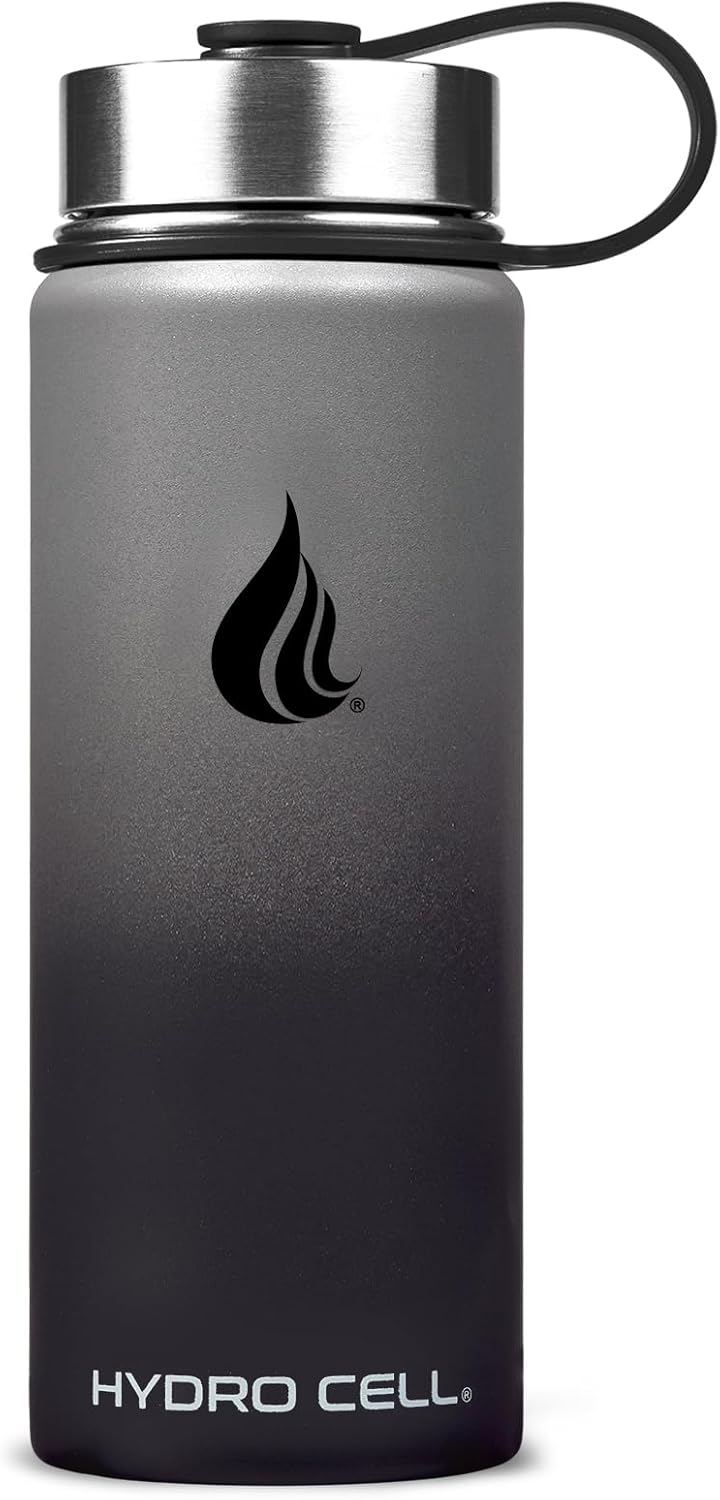 HYDRO CELL Stainless Steel Insulated Water Bottle with Straw - For Cold & Hot Drinks - Metal Vacuum Flask with Screw Cap and Modern Leakproof Sport Thermos for Adults (Graphite/Black 18oz)