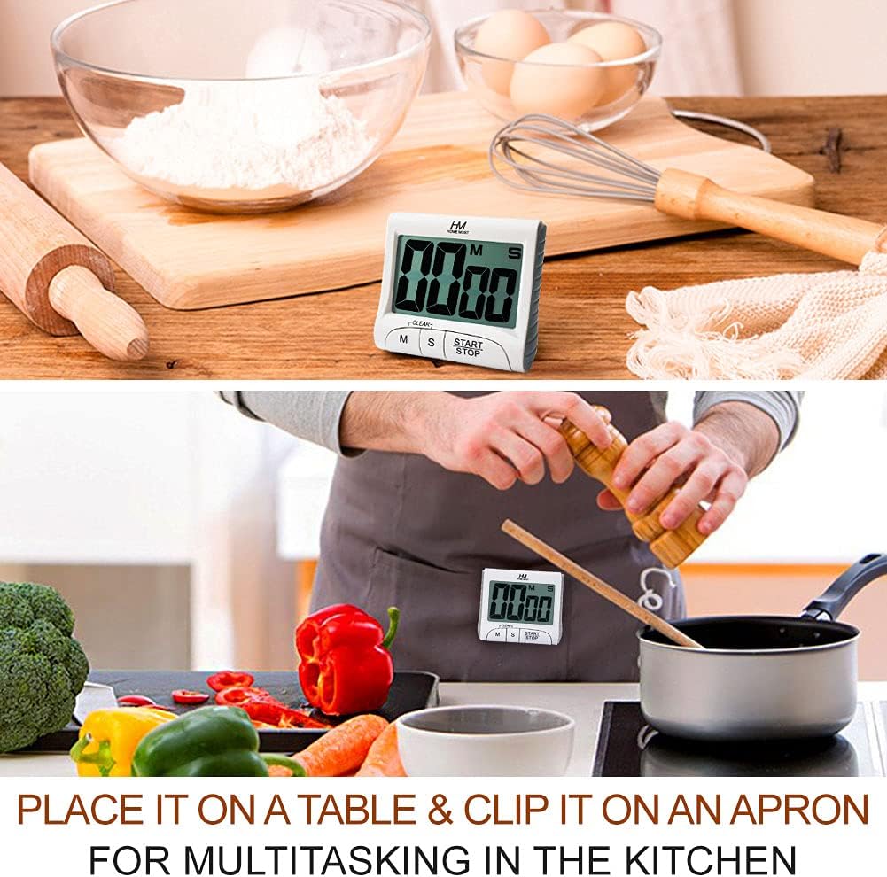 3" Large Display Kitchen Timer - Digital Timer Magnetic Back Loud Alarm On A Rope- White Cooking Timers For Kitchen Teachers Students Games Kids Meetings- Sports Timers For Workouts Exercise