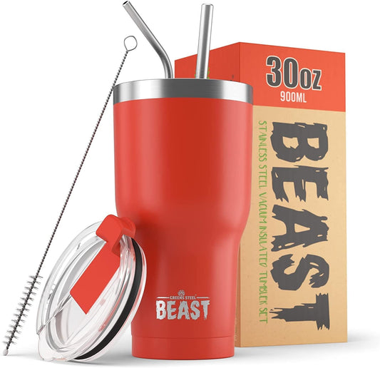 Beast 30 oz Tumbler Stainless Steel Vacuum Insulated Coffee Ice Cup Double Wall Travel Flask (Ladybug Red)