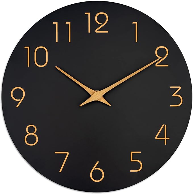 Mosewa Wall Clock 14 Inch Black Battery Operated Silent Non Ticking Simple by MOSEWAWALLCLOCK