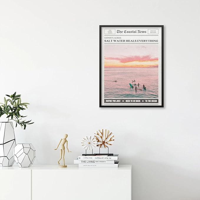 Pink Beach Newspaper Posters Vintage Fashion Coastal Girl Surf Wall Art 24X36 - Image 4