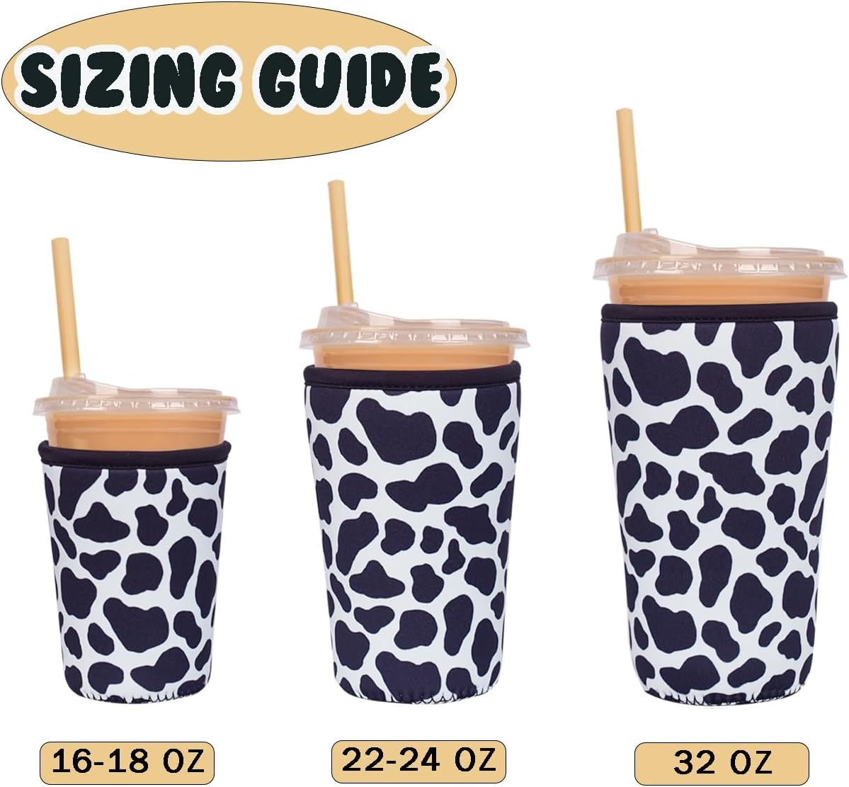 Reusable Insulated Neoprene Iced Coffee Cup Sleeve, Durable Drink Sleeve for Cold Beverages, Beverage Holder for Iced Coffee, Cowprint Chic