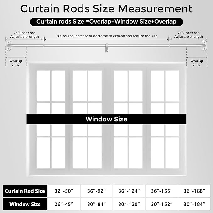 Curtain Rods 36-120 Inch, 1 Inch Adjustable Long Heavy Duty Room Darkening - Image 8