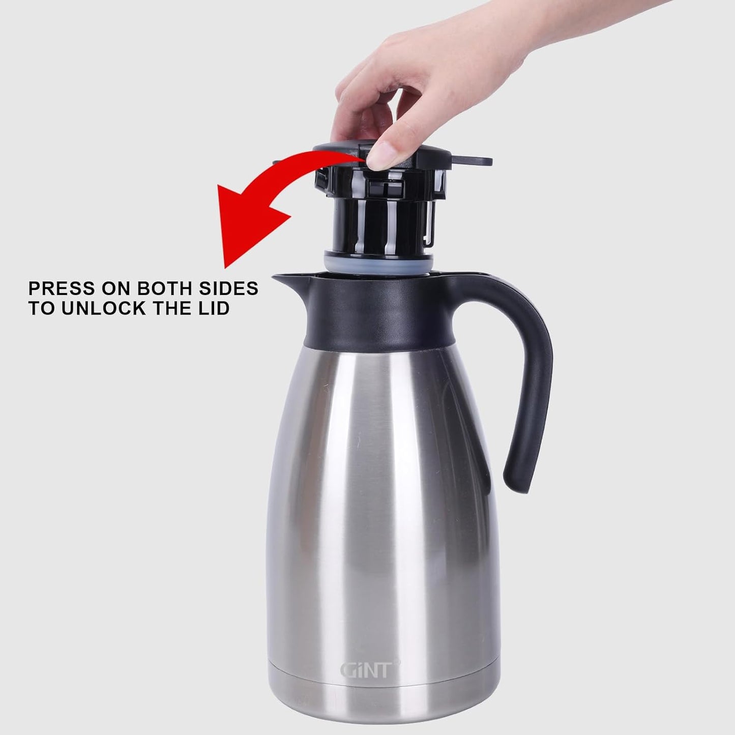 GiNT 74Oz Thermal Coffee Carafe, Insulated Stainless Steel Coffee Carafes for Keeping Hot/Double Walled Vacuum Thermal Carafe (Silver, 2.2L)