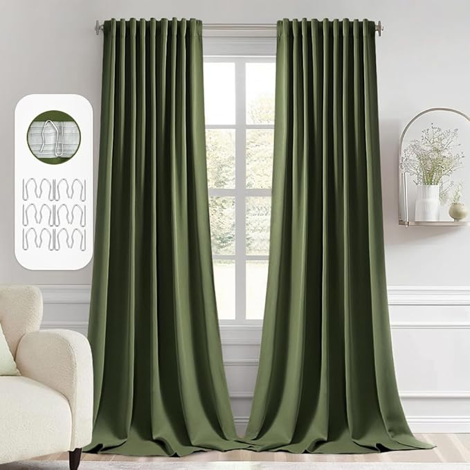 MIULEE Olive Green Back Tab Blackout Curtains 120 Inch Long 2 Panels Set by MIULEE