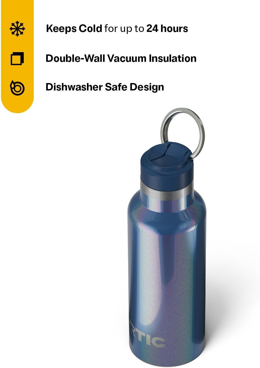 RTIC 16oz Journey Bottle Metal Stainless Steel Vacuum Insulated, BPA Free, Reusable, for Water, Hot and Cold Drinks, Travel, Sports, Camping, Pond Glitter