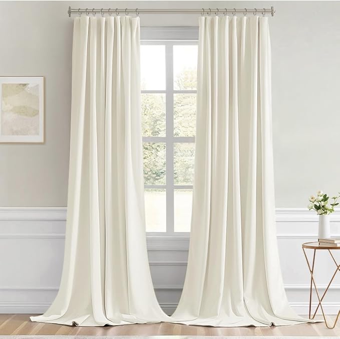 MIULEE Cream Back Tab Blackout Curtain 96 Inch Long 2 Panels Set - Image 9