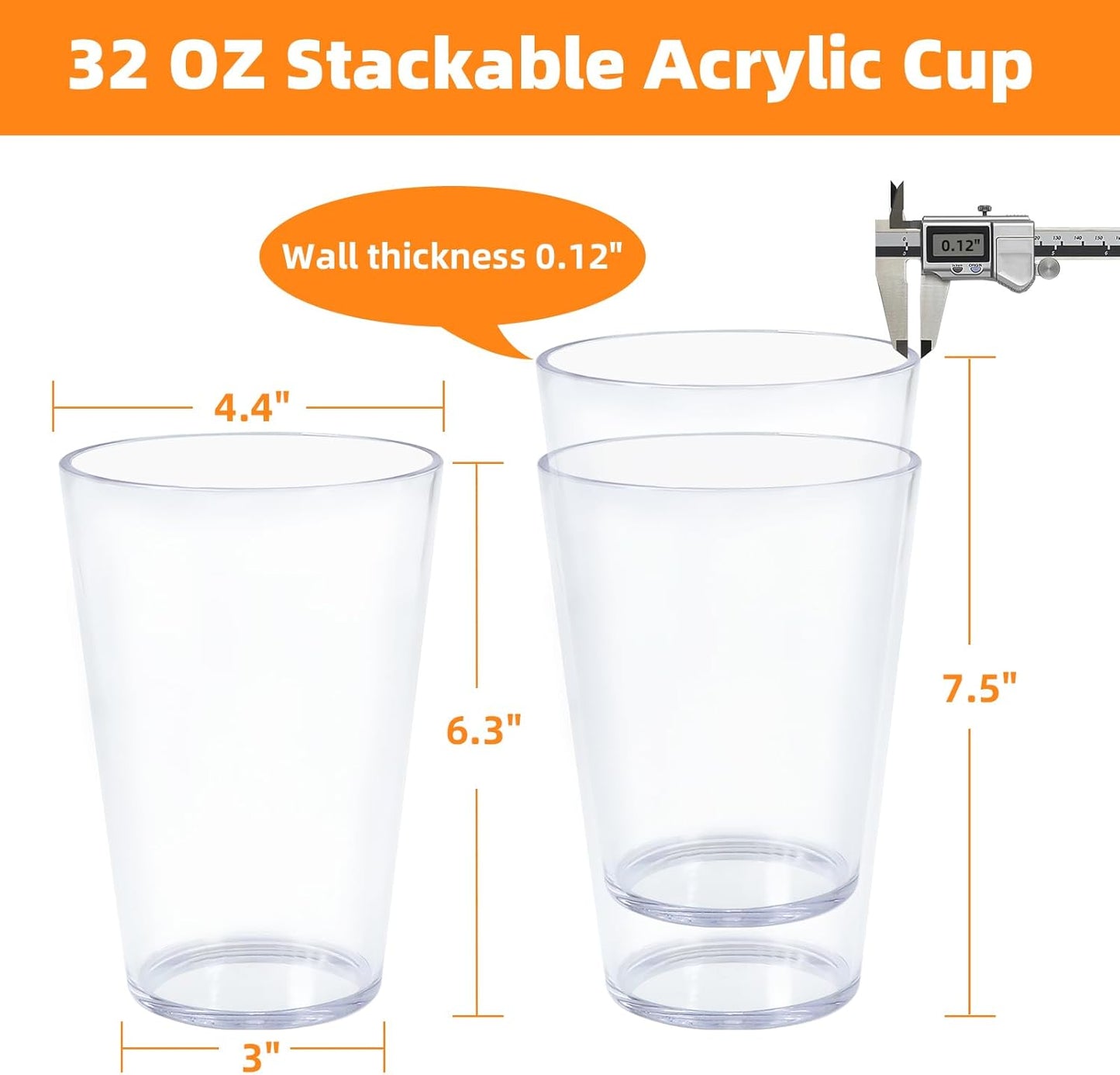 32 OZ Large Plastic Cups Reusable，Clear Unbreakable Iced Tea Tumblers, Set of 6 Stackable Drinking Cups for Poolside Party Home Travel BPA-free Top-rack Dishwasher Safe,Freezer Safe