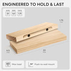 Homeforia 20 inch Natural Floating Shelf, High End Solid Real Wood 20inch Small - Image 2
