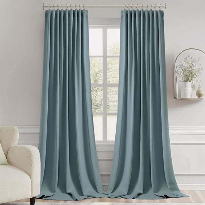 MIULEE Greyish Blue Back Tab Blackout Curtains 102 Inch Long 2 Panels Set - Image 9