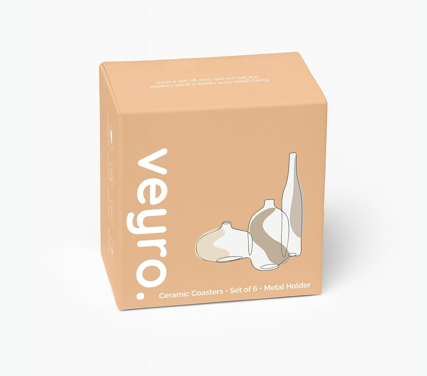 VEYRO Coasters Set of 6 for Drinks – Absorbent Ceramic Stone Drink Coasters with Cork Backing for Coffee Table & Desk, Modern Marble Look Cup Coaster Set, Housewarming Gift for New Home