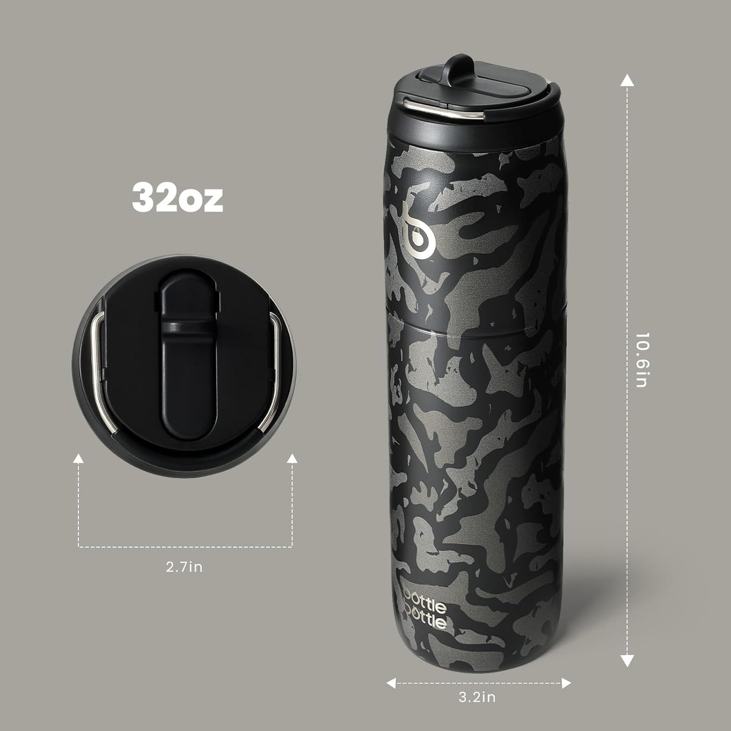 BOTTLE BOTTLE Stainless Steel Water Bottle with Straw and Lid 32 oz Vacuum Insulated Cup Stay Cold and Hot, Leak-Proof Wide Mouth Water Bottles for Men,Black Camouflage